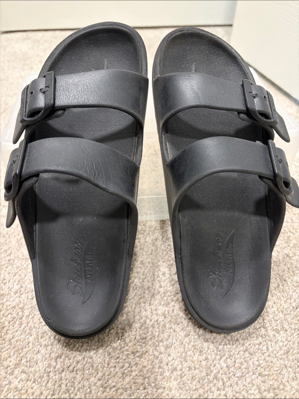 Skechers Black Dual-Strap Slide Sandals with Buckles